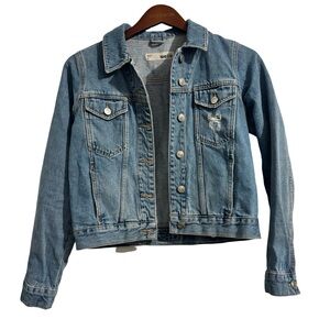 Topshop Blue Denim Distressed Jean Jacket Size 2